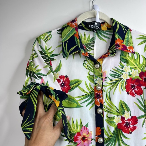 The Moon Retro 70's Boho Tropical Vacation Hawaiian Pearl Button Up Maxi Dress S - Picture 7 of 16